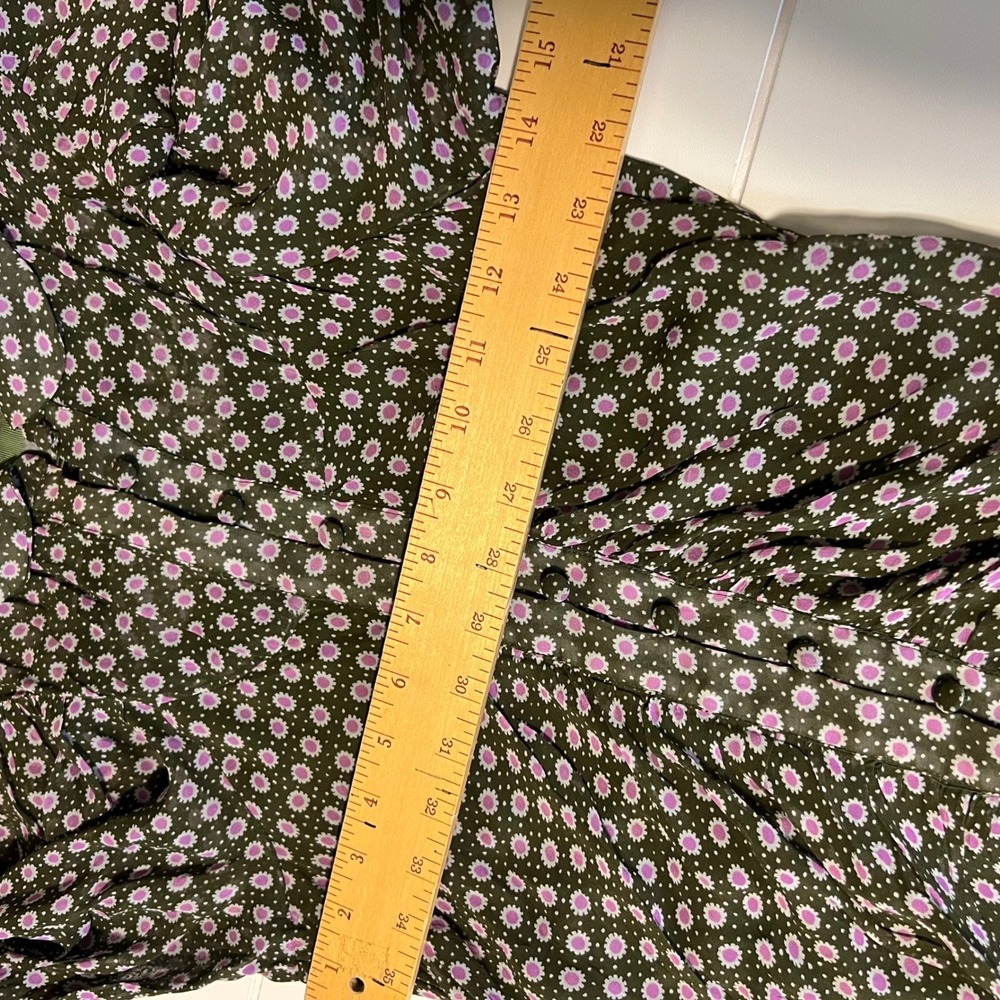 Anthropologie Green Purple Floral Sunburst Puff Sleeve Maxi Dress Size 0 - Picture 11 of 12